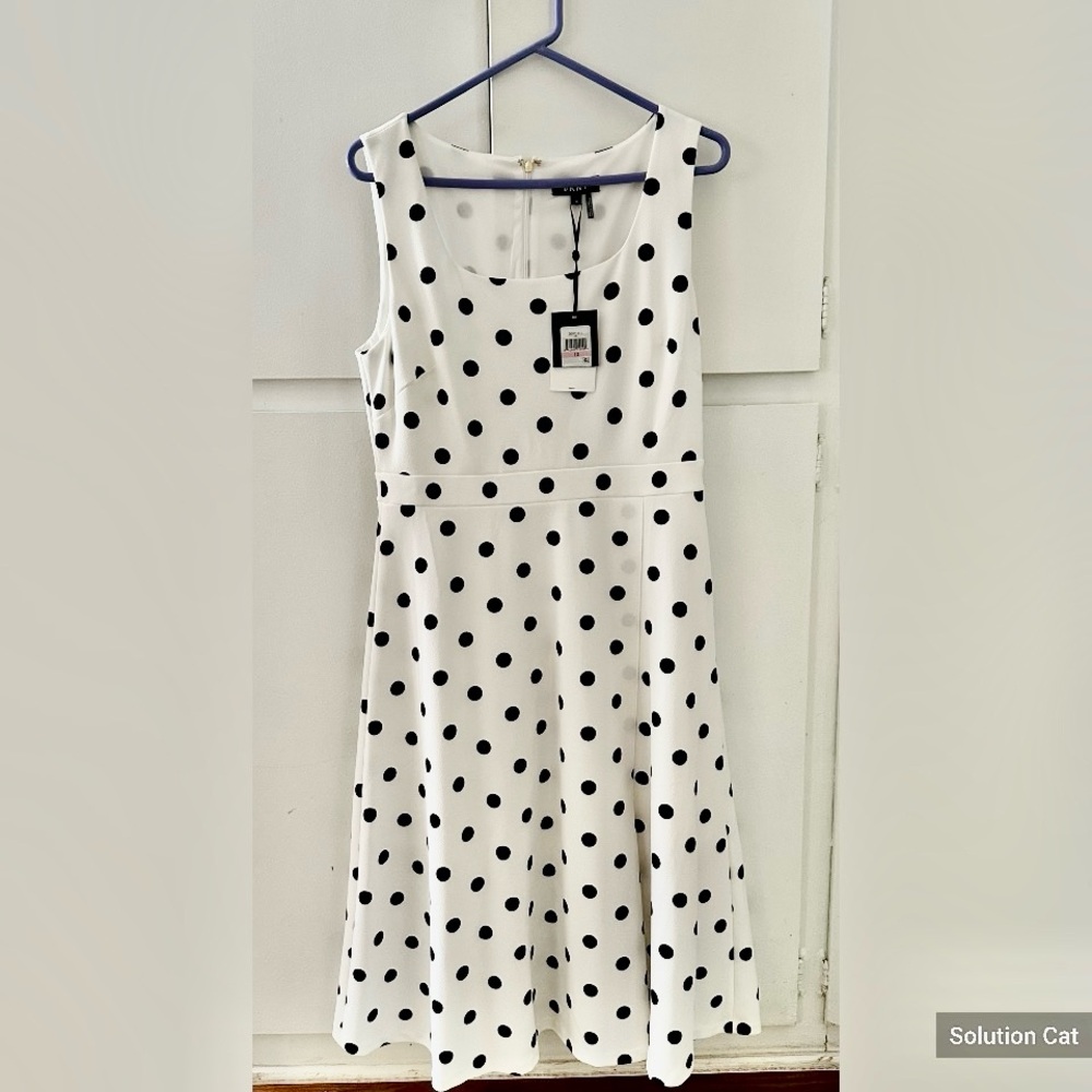 DKNY Polka Dot Sleeveless Stretchy Dress - White and Black Sz. 10